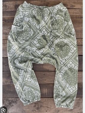New S/M Jaded Gypsy Olive Green Bandana Print Harem Pants